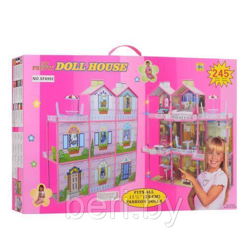 6992 Домик для кукол Барби, игровой кукольный домик FASHION DOLL HOUSE, 245 предметов, 109 см, свет - фото 4 - id-p112110182