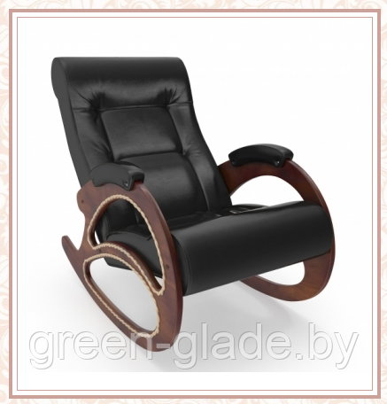 Кресло-качалка модель 4 каркас Орех экокожа Vegas Light Black с лозой