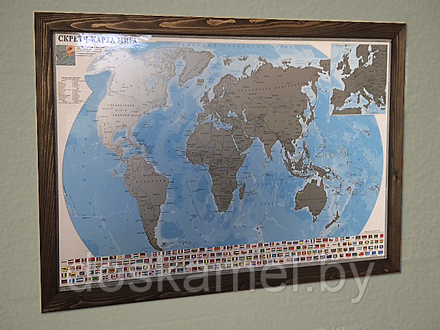 Скретч-карта мира в деревянной раме, большая - фото 1 - id-p111155411