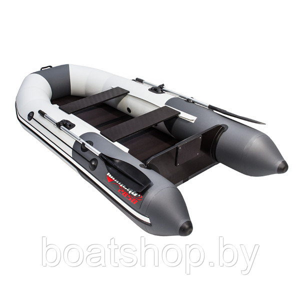 Надувная моторно-килевая лодка Таймень NX 2850 Слань-книжка киль "Комби" светло-серый/графит - фото 2 - id-p112142226