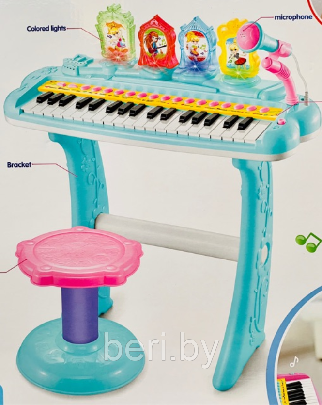 7235/207 Детское пианино, синтезатор на ножках со стульчиком и микрофоном, 37 клавиш, работа от сети - фото 3 - id-p112150528