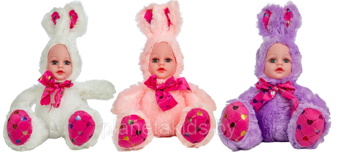 Кукла мягкая Зайчик, разговаривает, 3 цвета, с лицом ребенка VT19-20215