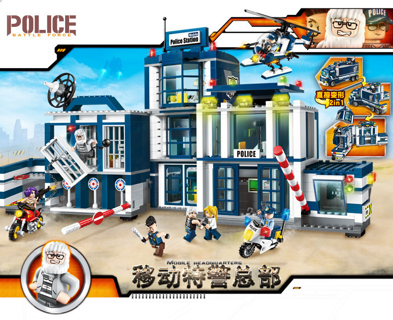 Детский конструктор брик Brick 1918 Police Полицейский участок и грузовик 2 в 1 полиция аналог лего сити Lego - фото 3 - id-p66771018