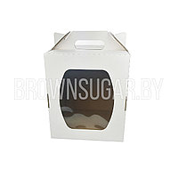 Коробка - чемодан для торта с окном Белая (Беларусь, 200х200х240 мм)