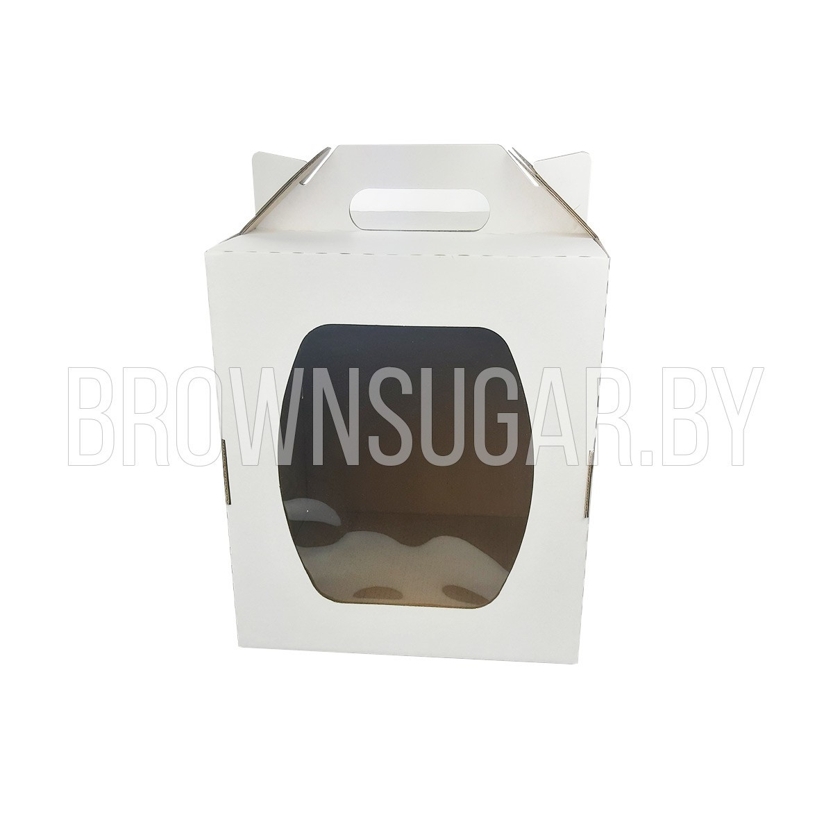 Коробка - чемодан для торта с окном Белая (Беларусь, 200х200х240 мм) - фото 1 - id-p112295076