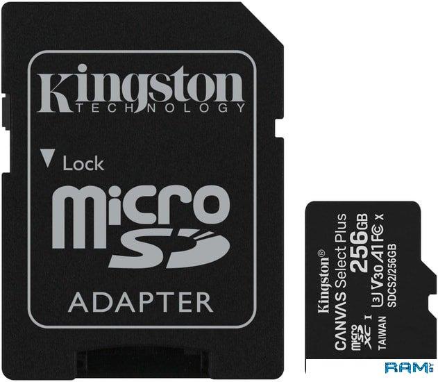 Карта памяти Kingston Canvas Select Plus microSDXC 256GB (с адаптером) [SDCS2/256GB] - фото 1 - id-p112299726