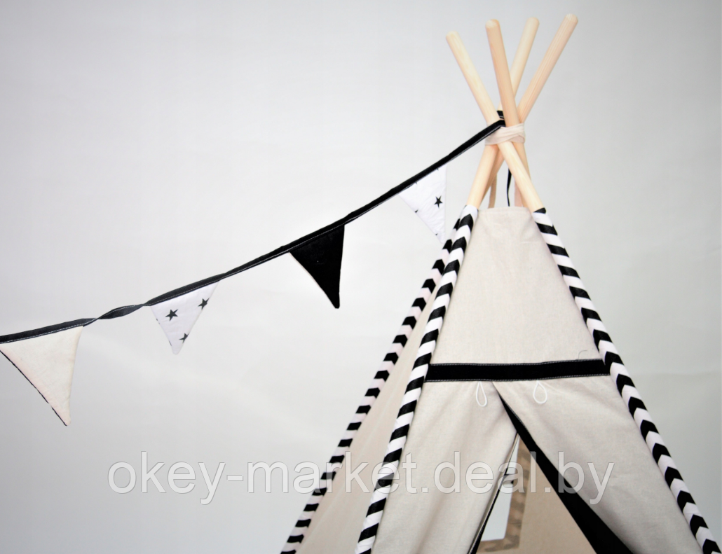 Детский вигвам Tipi все включено (бежево черная ) 4634 - фото 2 - id-p112336125