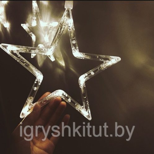 Новогодняя гирлянда на окно "Звёзды бахрома", длина 3м, цвет БЕЛЫЙ - фото 3 - id-p112374347