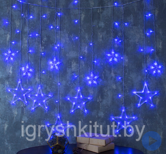 Новогодняя гирлянда на окно "Звёзды бахрома", длина 3м, цвет СИНИЙ - фото 3 - id-p112374186