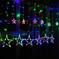 Новогодняя гирлянда на окно "Звёзды бахрома", длина 3м, цвет РАЗНОЦВЕТНЫЙ