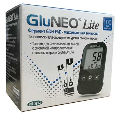 Тест-полоски для определения уровня глюкозы GluNEO Lite 100 шт - фото 1 - id-p112426567