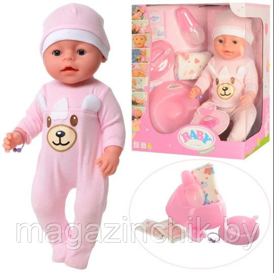 Кукла Беби Долл 023O, костюмчик с мишкой, с повязкой, закрывает глазки