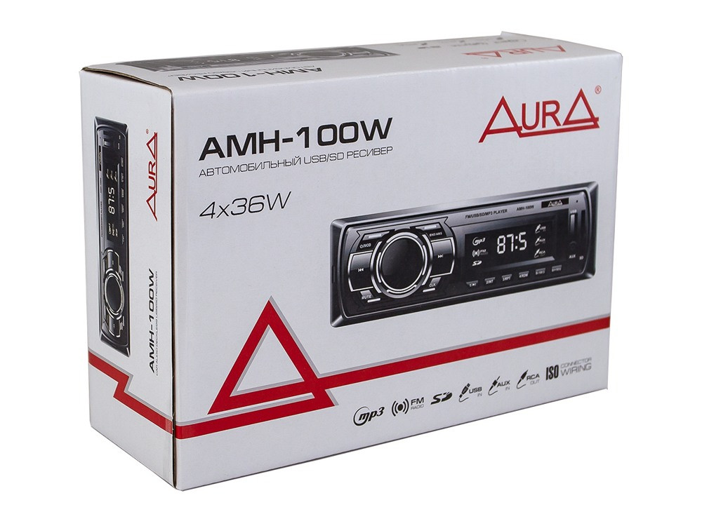 Бездисковая автомагнитола с USB-портом и SD слотом Aura AMH-100W - фото 2 - id-p96300052