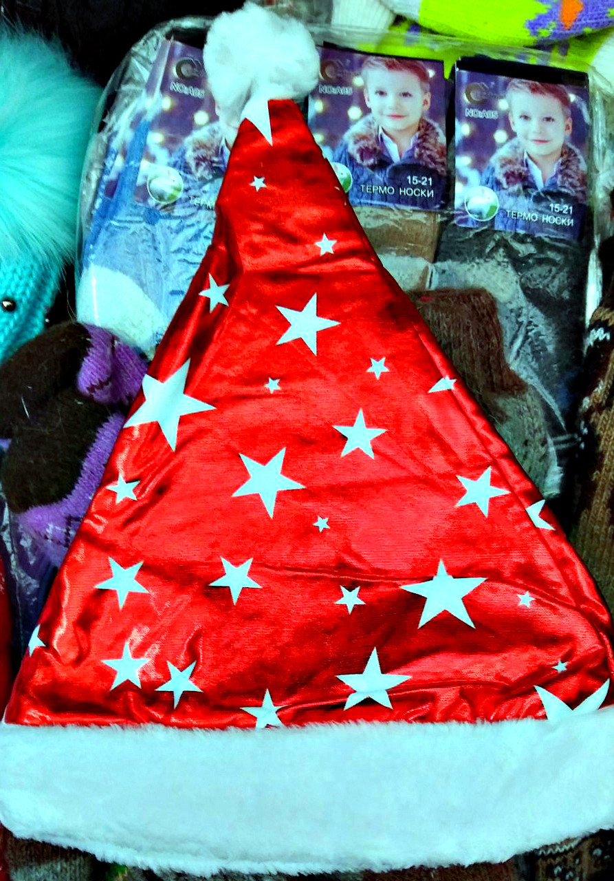 Новогодняя шапка Деда Мороза (плотная) красная и золотая - фото 1 - id-p112756952