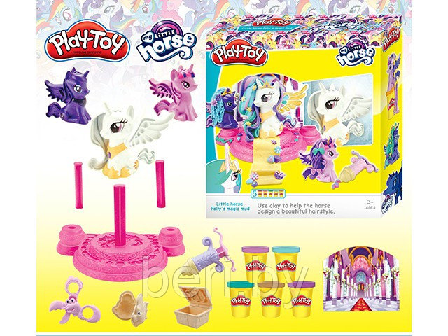 SM8037 Набор для лепки Play-Toy, 5 цветов, Little Pony, набор пластилина с аксессуарами, набор для творчества - фото 2 - id-p112774629