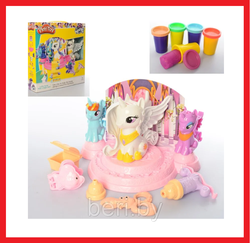 SM8037 Набор для лепки Play-Toy, 5 цветов, Little Pony, набор пластилина с аксессуарами, набор для творчества