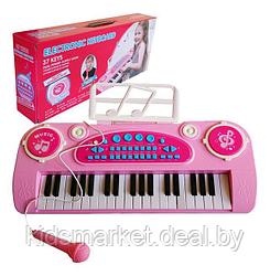 Детский синтезатор Electronic Keyboard арт.328-03B 37 клавиш, микрофон, запись, (розовый)