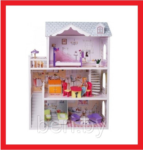 4108 Домик для кукол, Кукольный домик ECO TOYS Beverly Hills, домик для Барби, 3 уровня, 5 комнат