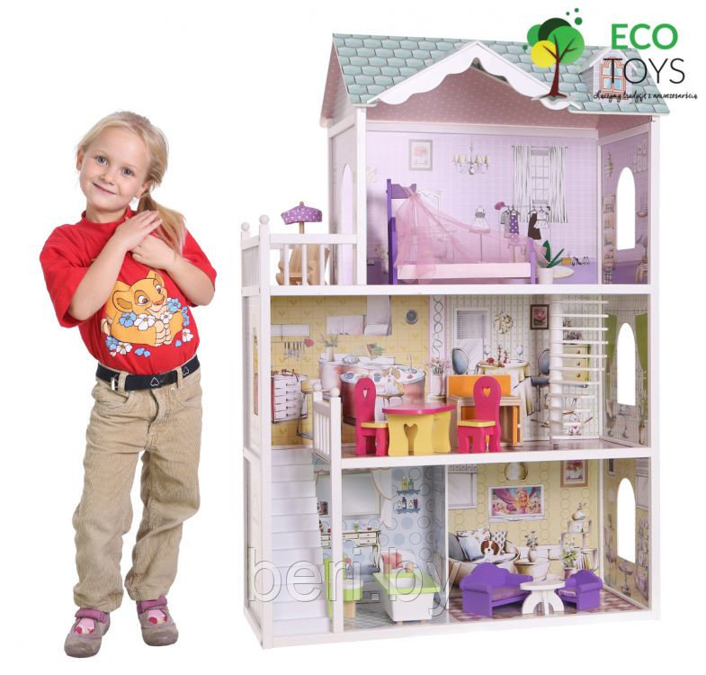 4108 Домик для кукол, Кукольный домик ECO TOYS Beverly Hills, домик для Барби, 3 уровня, 5 комнат - фото 7 - id-p112946391