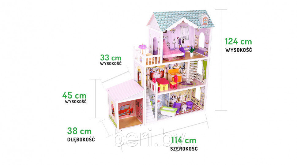 4108WG Домик для кукол, Кукольный домик ECO TOYS Beverly Hills, домик для Барби, 3 уровня, 5 комнат - фото 3 - id-p112946426
