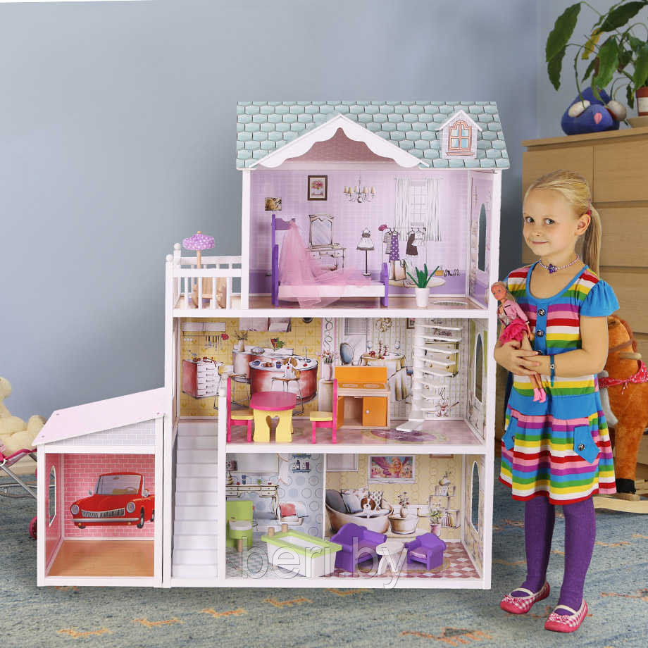 4108WG Домик для кукол, Кукольный домик ECO TOYS Beverly Hills, домик для Барби, 3 уровня, 5 комнат - фото 5 - id-p112946426