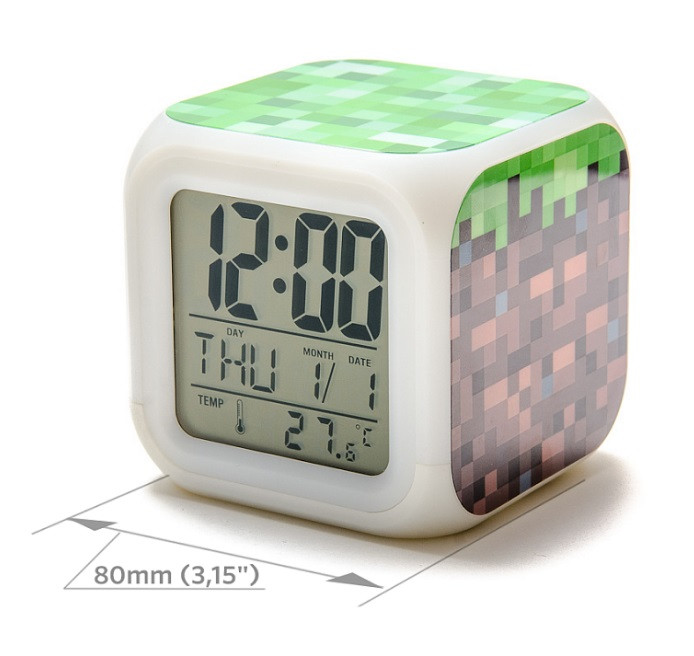 Часы настольные пиксельные "Блок земли", с подсветкой - фото 2 - id-p53531958