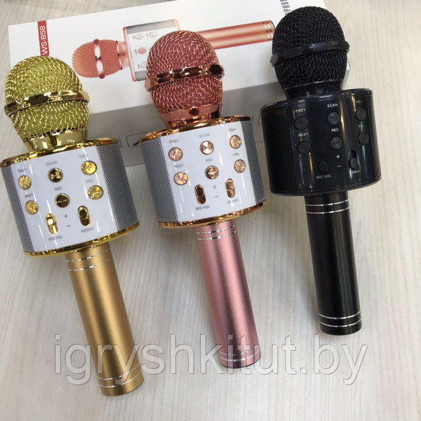 Беспроводной микрофон для караоке с встроенной колонкой, цвета в ассортименте, аналог, арт. WS858 - фото 1 - id-p112963842