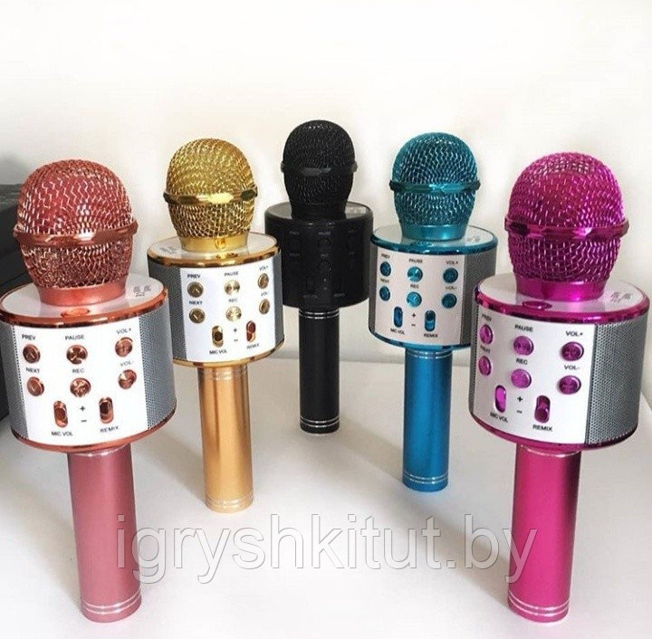 Беспроводной микрофон для караоке с встроенной колонкой, цвета в ассортименте, аналог, арт. WS858 - фото 2 - id-p112963842