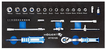 Набор инструментов с трещоткой 1/4", 34 шт., ложемент EVA HOEGERT HT7G126
