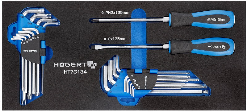 Набор отверток, ключи HEX и TORX 20 шт., ложемент EVA HOEGERT HT7G134 - фото 1 - id-p112985442