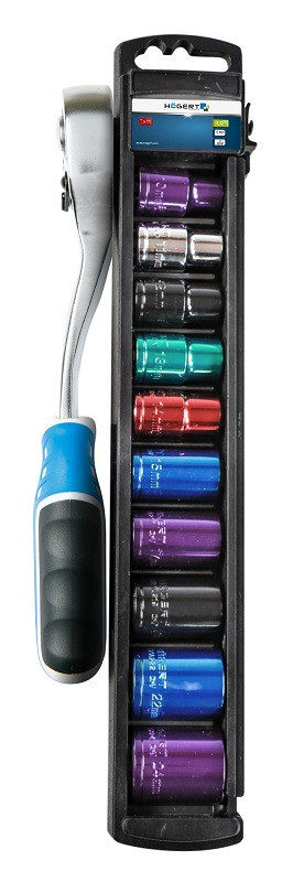 Набор цветных торцевых головок 10 шт. с трещоткой 1/2", 72 зубца HOEGERT HT1R382