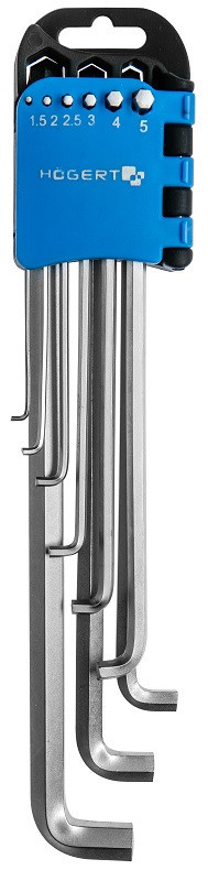 Набор шестигранных Г-образных удлиненных ключей с "коротким" плечом 1,5-10 мм, CrV , 9 шт. HOEGERT HT1W807