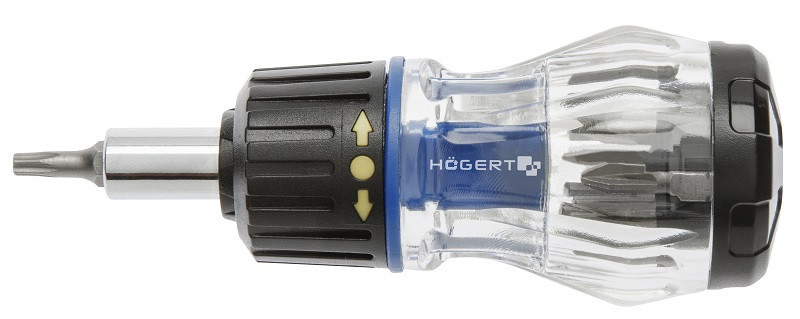 Отвертка 100 мм с реверсивной рукояткой и сменными насадками 8 шт. HOEGERT HT1S214