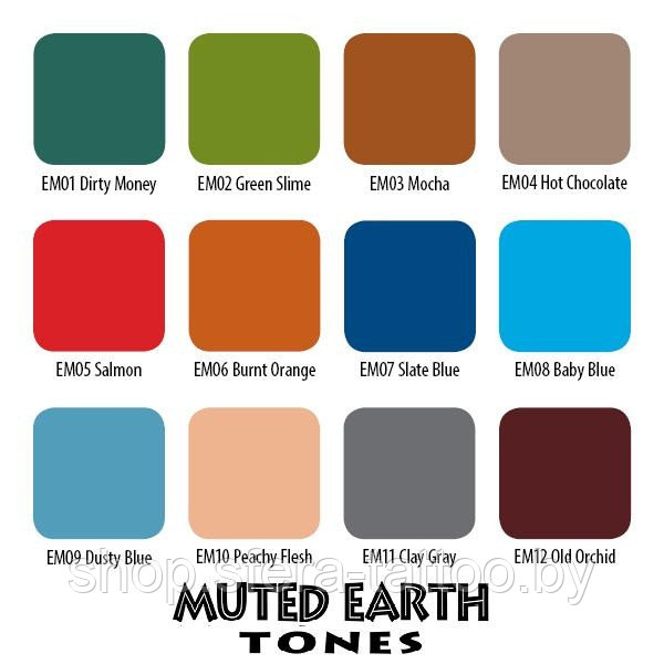 Набор пигмента для тату Eternal Ink "MUTED EARTH TONE Tattoo Color Set" , 1/2 унции (12 цветов) - фото 1 - id-p112996810