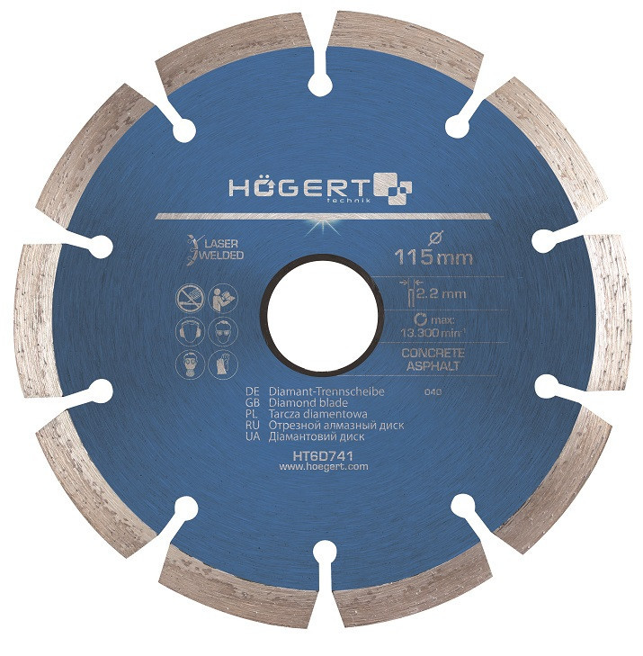 Диск отрезной алмазный 115 х 2,2 х 22,2 мм, turbo, laser welded HOEGERT HT6D741