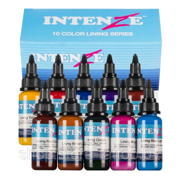 Набор тату пигмента для цветного контура от INTENZE "COLOR LINING INK SERIES", 1 унция (10 цветов) - фото 1 - id-p112997494