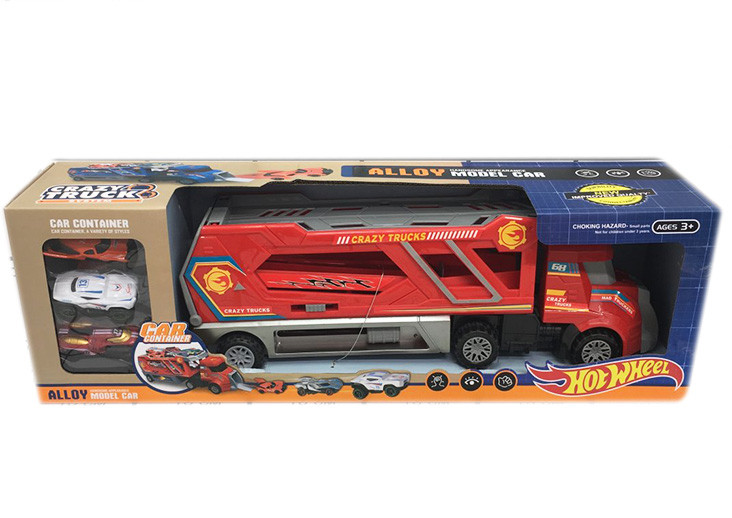 Автовоз красный  Hot Wheels  41 см. и 3 машинки Mega Hauler (Хот Вилс)