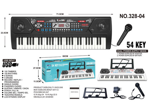 Детский синтезатор пианино LIJIN 328-04 с USB-портом и микрофоном от сети и на батарейках - фото 1 - id-p90046039