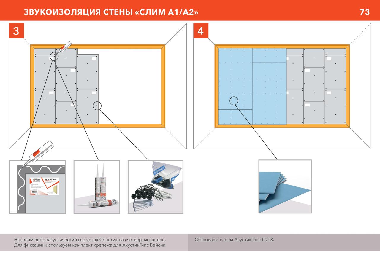 Бескаркасная звукоизоляция стен AcousticGyps "Слим А2", толщина 82.5мм - фото 4 - id-p89552218