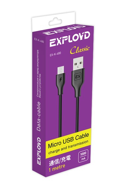 EX-K-480 USB - microUSB круглый чёрный 1М Classic Дата-кабель EXPLOYD - фото 1 - id-p112580258
