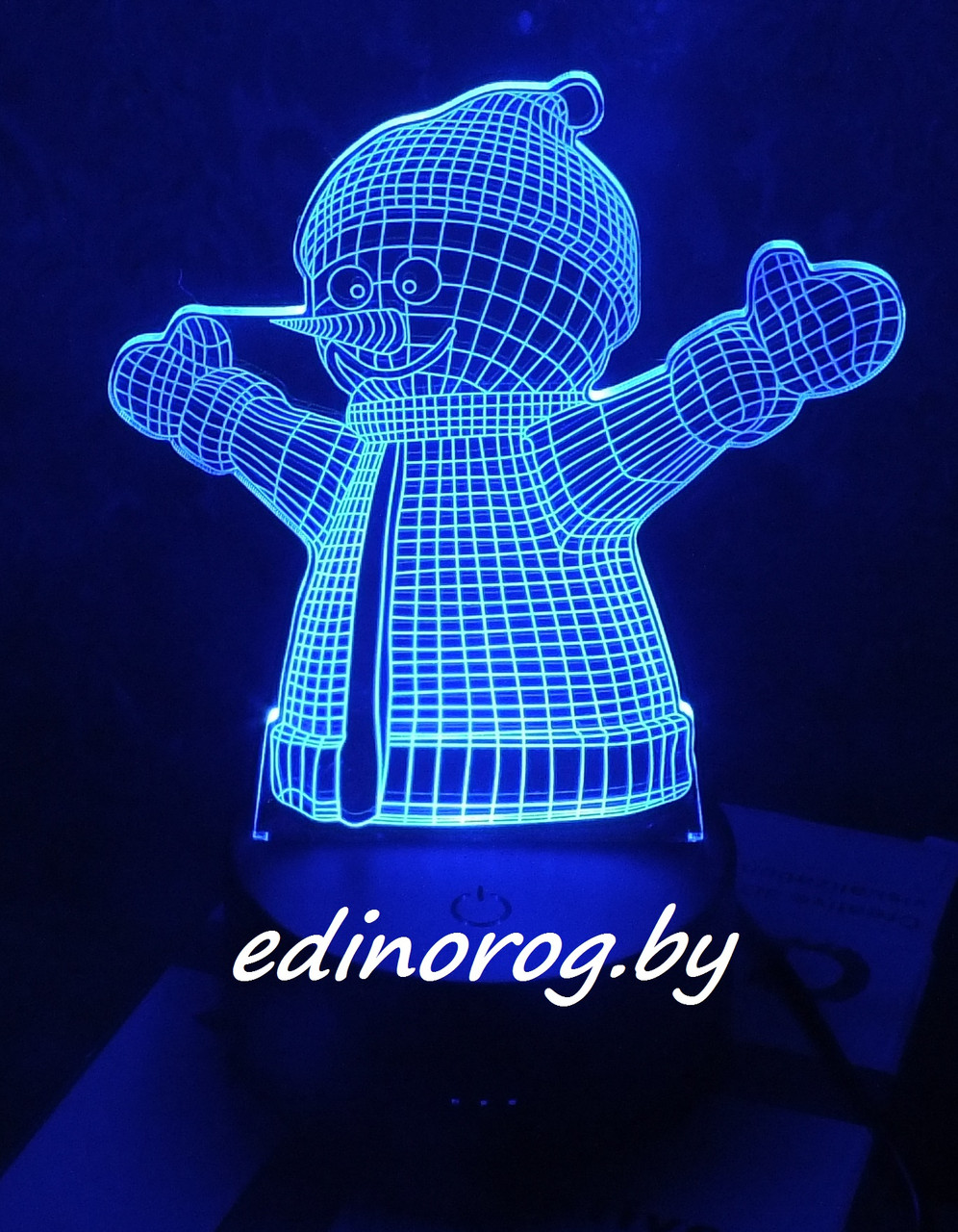 Светильник 3D Новогодний Снеговик, 3 режима