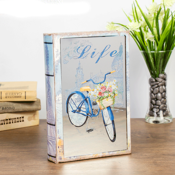 Сейф-книга "Велосипед с цветами в корзине" зеркало 24х16х5 см - фото 1 - id-p113199025