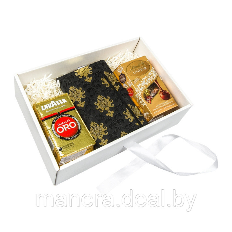 Набор подарочный: кофе Lavazza 250 г., блокнот Baroque Gold и конфеты Lindor 200 г. - фото 1 - id-p113201696