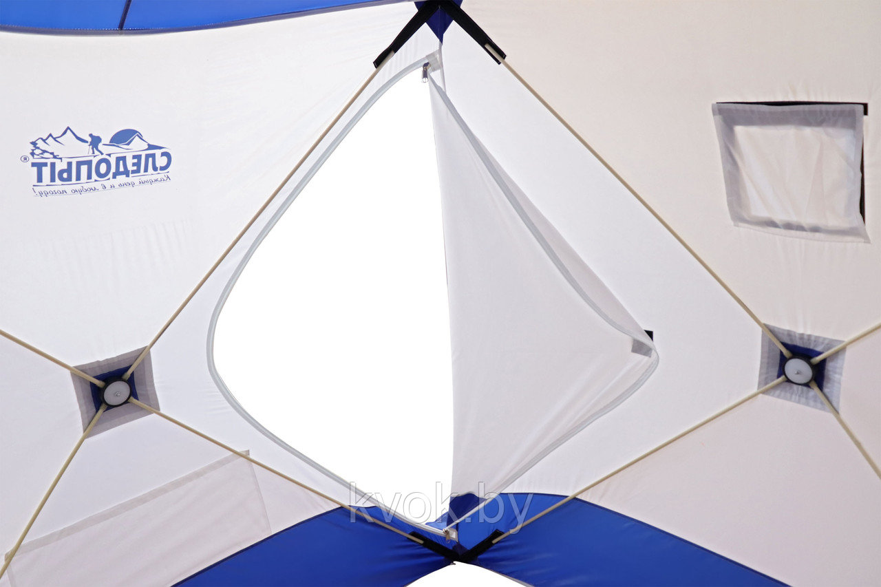 Палатка зимняя Следопыт КУБ 3 Oxford 210D PU 1000 (2.1x2.1x2.14 м) бело-синяя - фото 4 - id-p107125872