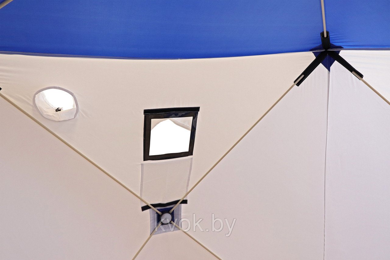 Палатка зимняя Следопыт КУБ 3 Oxford 210D PU 1000 (2.1x2.1x2.14 м) бело-синяя - фото 6 - id-p107125872