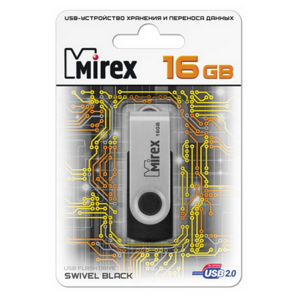 USB флэш-накопитель Mirex SWIVEL BLACK 16GB(работаем с юр лицами и ИП)