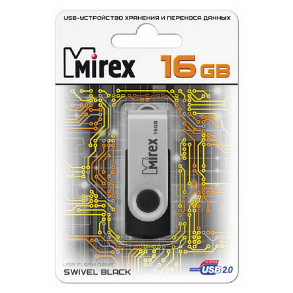 USB флэш-накопитель Mirex SWIVEL BLACK 16GB(работаем с юр лицами и ИП) - фото 1 - id-p113244052