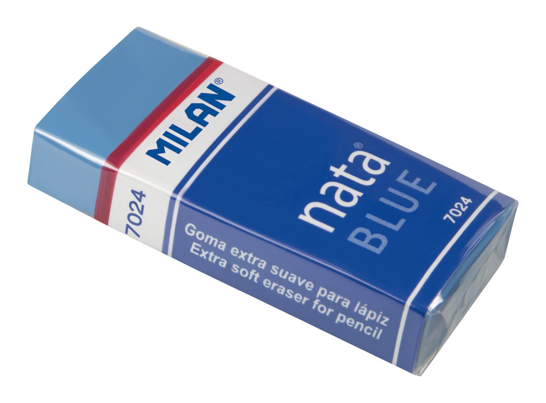 Ластик Milan "Nata Blue 7024", прямоугольный, пластик,карт.держатель,синий, 50*23*10мм, арт.CPM7024B(работаем - фото 1 - id-p113244956