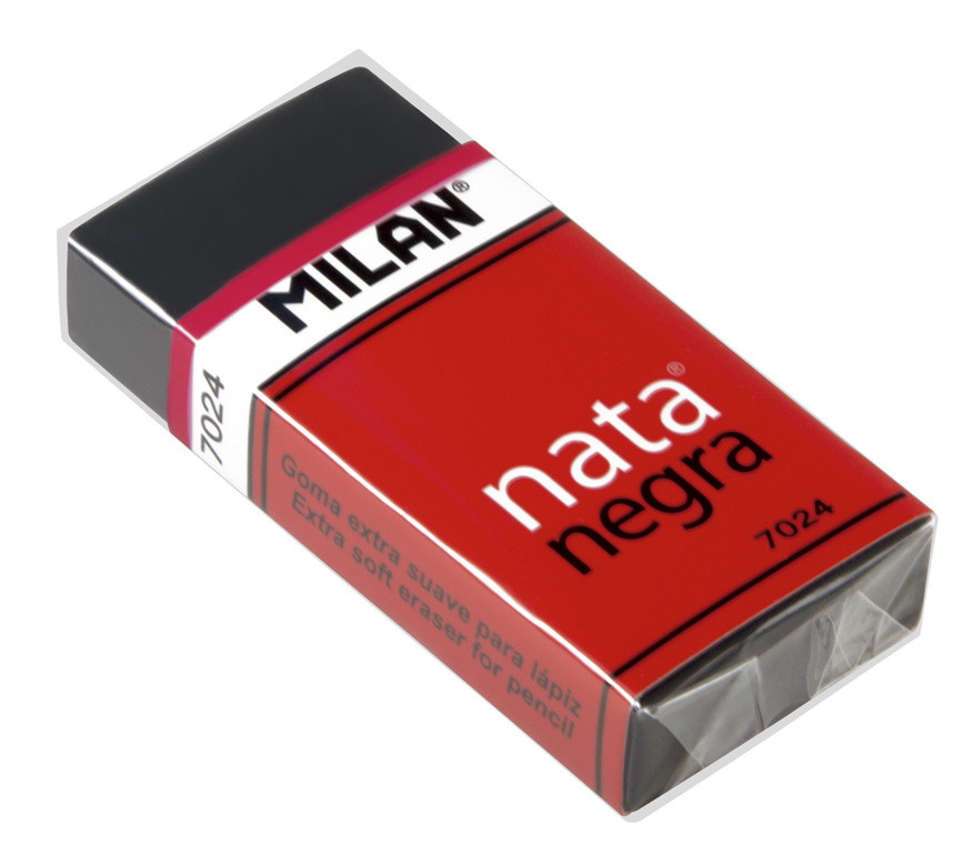 Ластик Milan "Nata Negra 7024", прямоугольный, пластик, карт.держатель,черный, 50*23*10мм, CPM7024CF(работаем