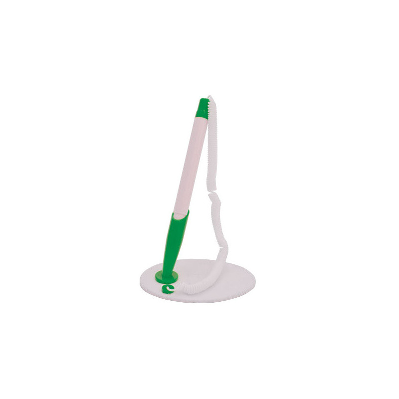 Ручка настольная с подставкой, белый корпус, детали цвета ассорти, арт. STP864, цвет деталей зеленый(работаем - фото 1 - id-p113245024